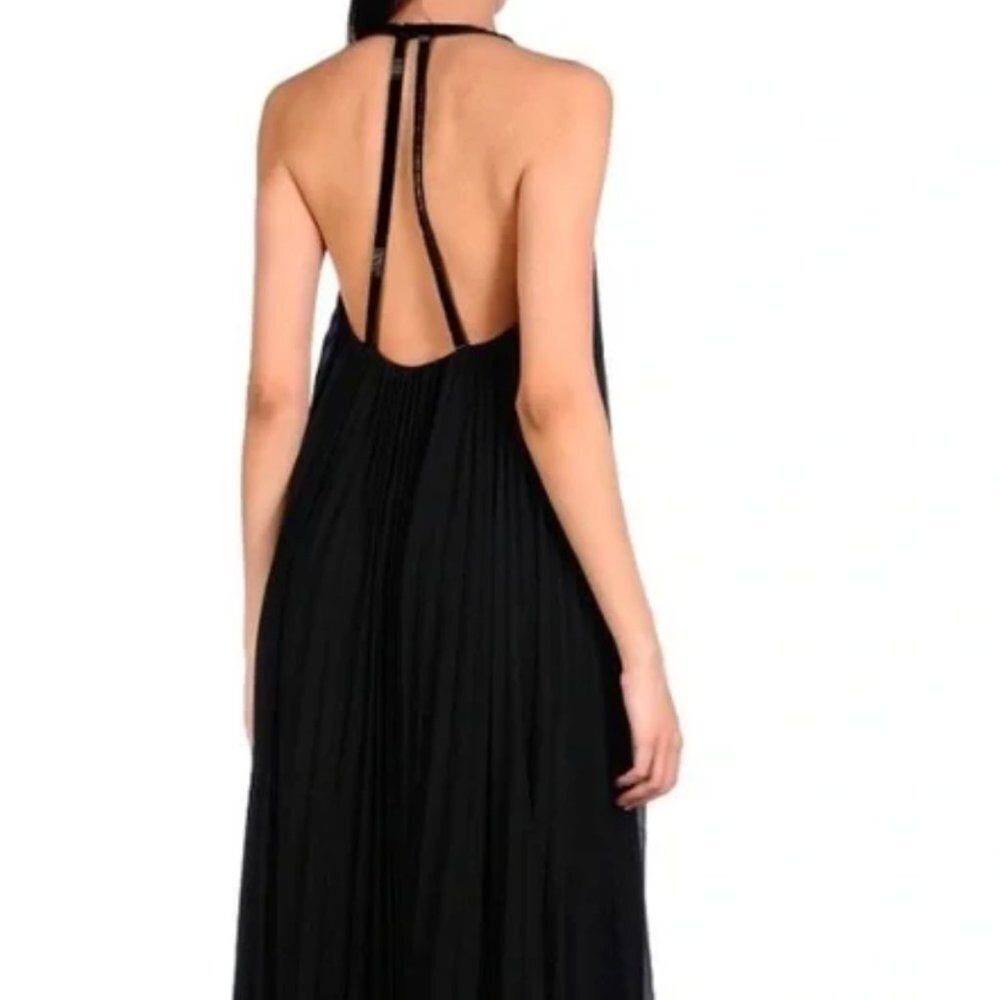 RAOUL Black Pleaded Open Back Sequins Straps Midi Dress | Size 6